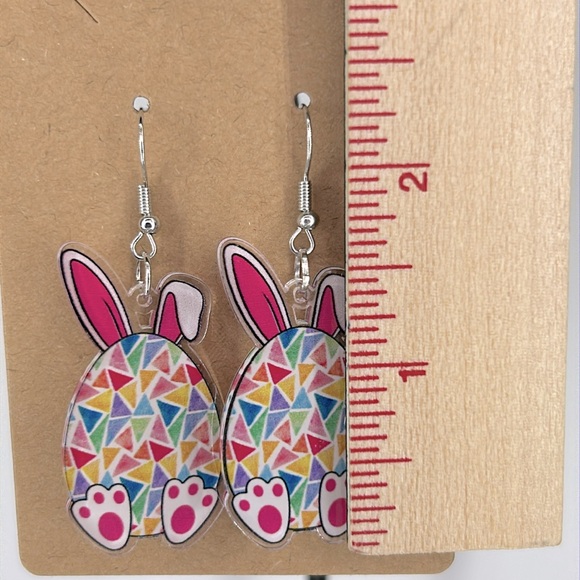 Easter Bunny Egg Earrings 2D Acrylic Cartoon Fashion Jewelry - Picture 2 of 2